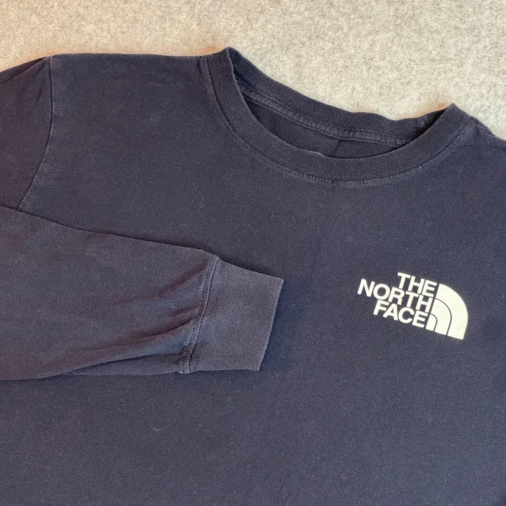 The North Face Mens Long Sleeve T-Shirt Navy Blue Box Logo Graphic Small